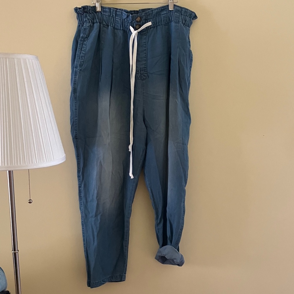 Zenana Blue Drawstring Chambray Pants Size 2X